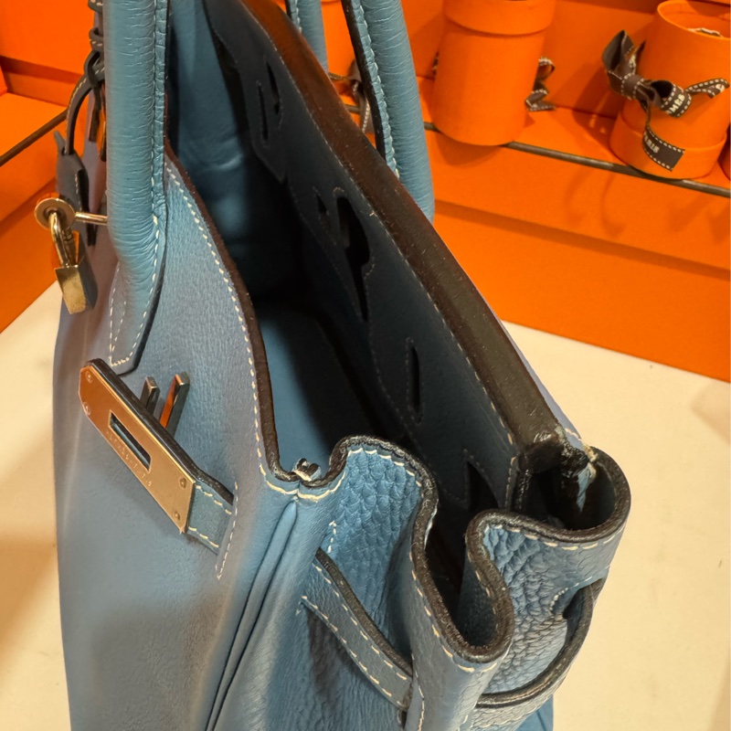 Hermes Birkin30 新牛仔藍走白線 so訂製款 流星刻印 框H 💙🩵🤍-18