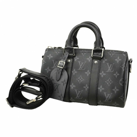 路易威登 Monogram Eclipse Reverse Keepall Bandoulière 25 手提包 M46271 黑色灰色 男士兩用包