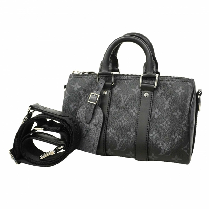 路易威登 Monogram Eclipse Reverse Keepall Bandoulière 25 手提包 M46271 黑色灰色 男士兩用包-0