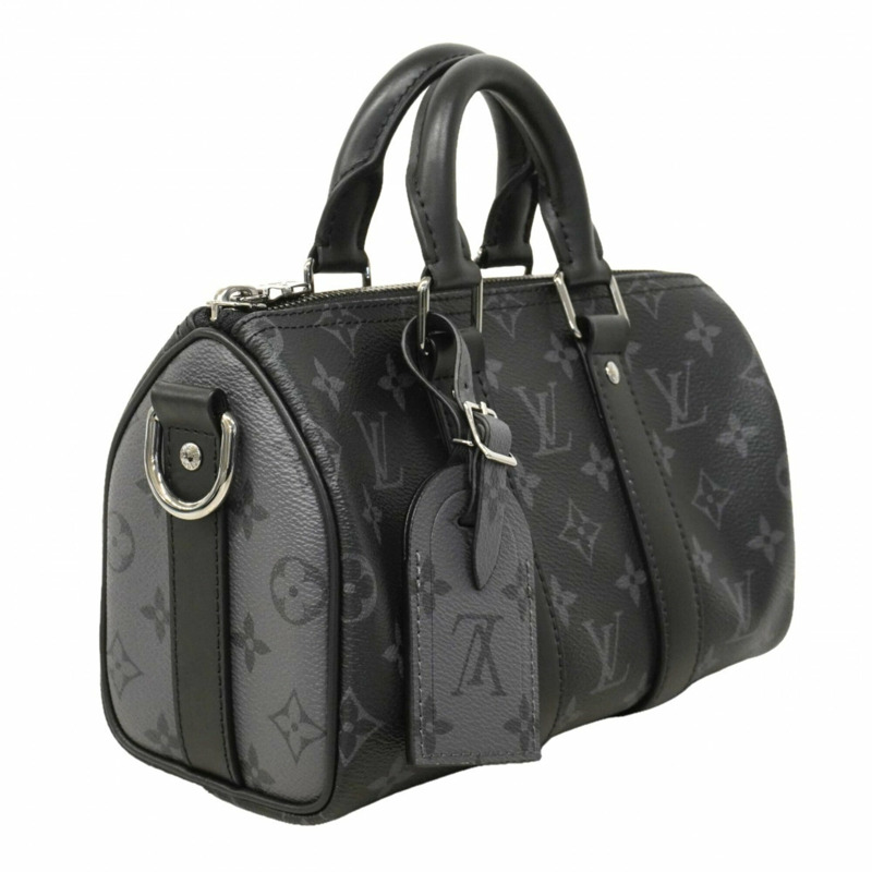 路易威登 Monogram Eclipse Reverse Keepall Bandoulière 25 手提包 M46271 黑色灰色 男士兩用包-1