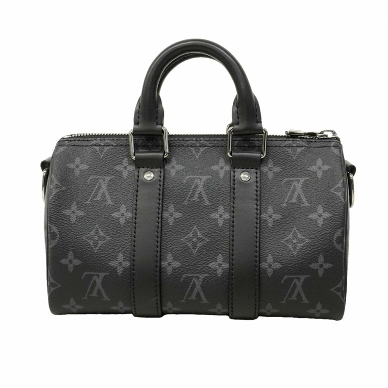路易威登 Monogram Eclipse Reverse Keepall Bandoulière 25 手提包 M46271 黑色灰色 男士兩用包-6