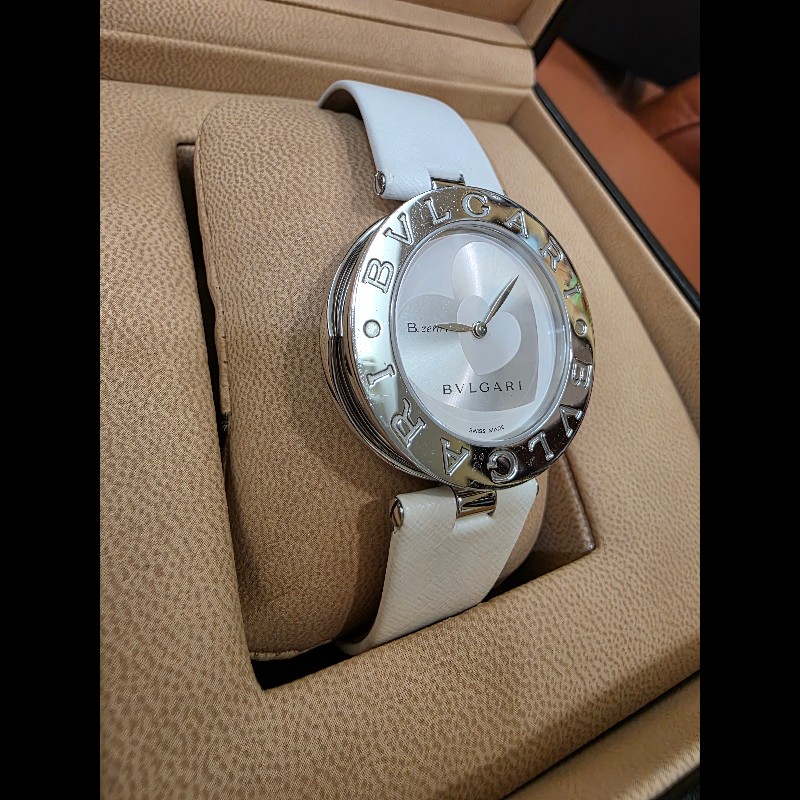 真品 BVLGARI 寶格麗 B.zero1系列 BZ 35 S 女士銀白愛心相間錶盤-1