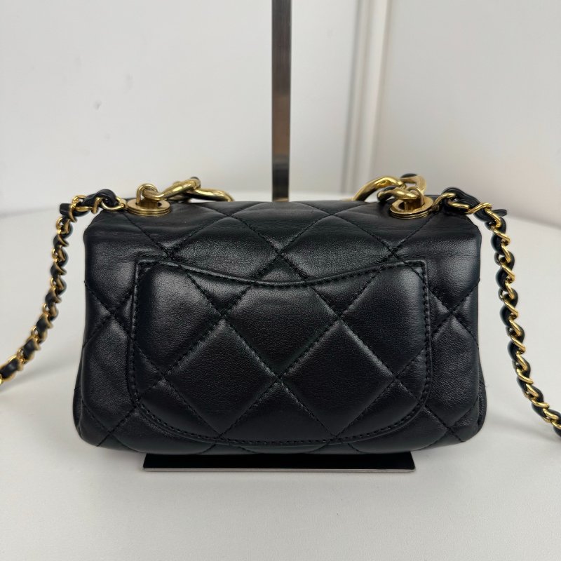 芯片款 香奈兒/Chanel 黑金琺瑯粗鏈口蓋大mini鏈條包-1