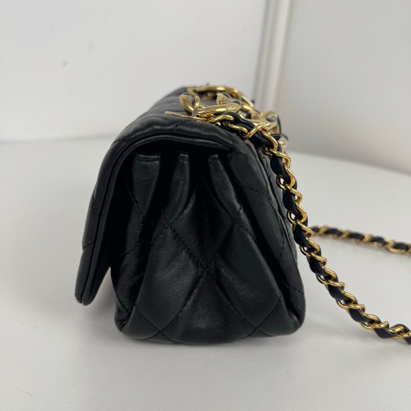 芯片款 香奈兒/Chanel 黑金琺瑯粗鏈口蓋大mini鏈條包-2