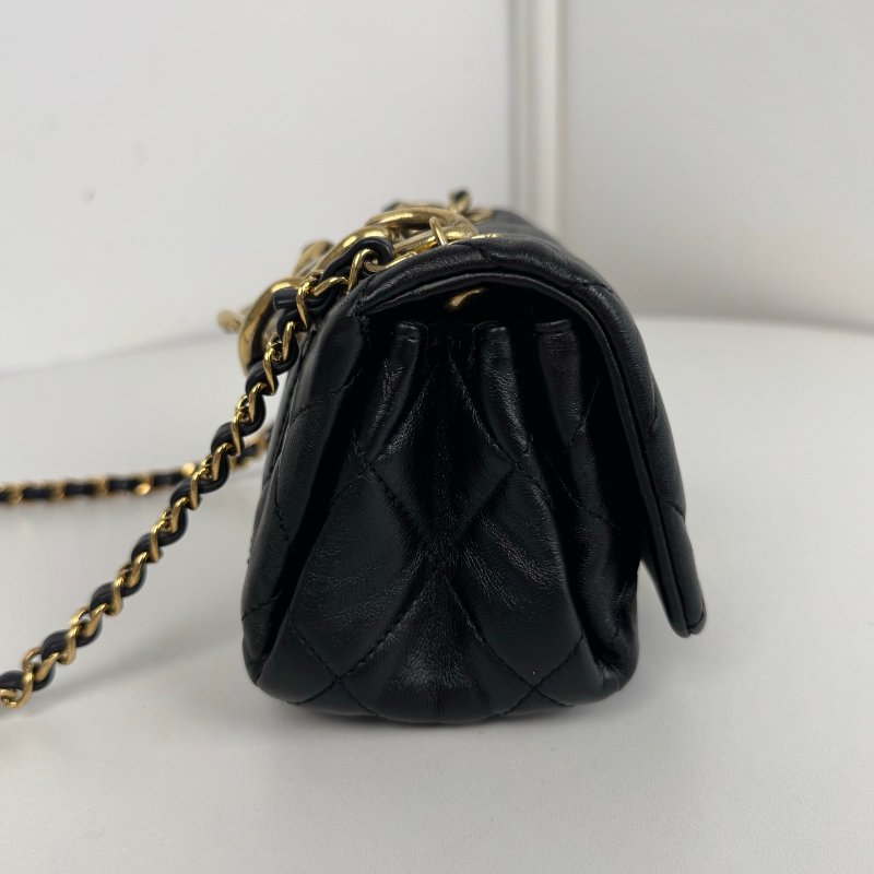 芯片款 香奈兒/Chanel 黑金琺瑯粗鏈口蓋大mini鏈條包-3