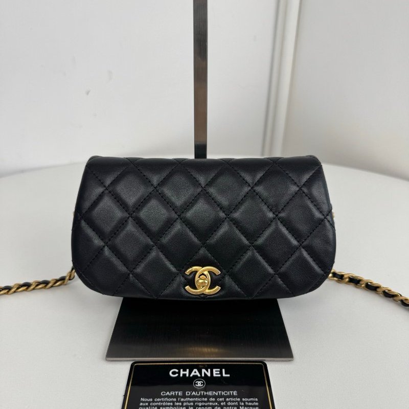 香奈兒/Chanel 黑金菱格半月口蓋mini鏈條包-0