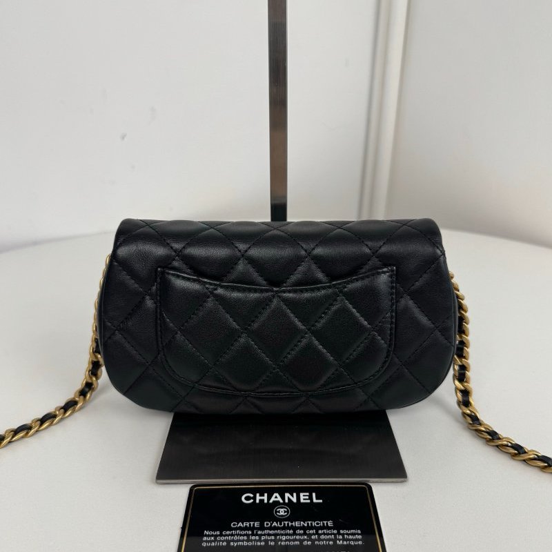 香奈兒/Chanel 黑金菱格半月口蓋mini鏈條包-1