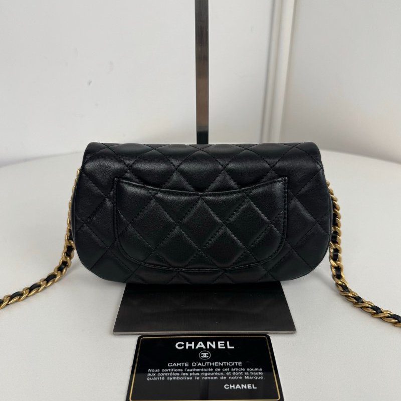 香奈兒/Chanel 黑金菱格半月口蓋mini鏈條包-7