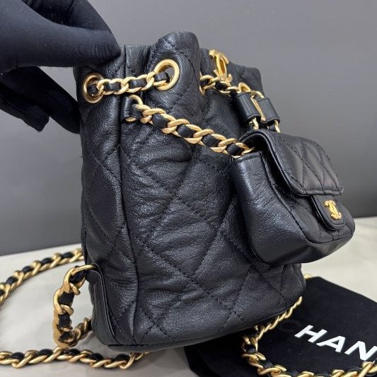 近新品 香奈兒/Chanel 黑金牛皮子母雙肩包 芯片款-3