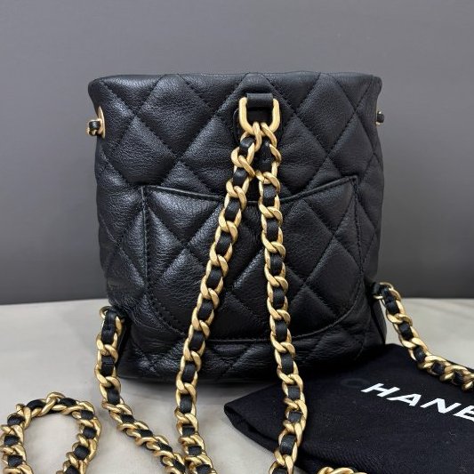 近新品 香奈兒/Chanel 黑金牛皮子母雙肩包 芯片款-6