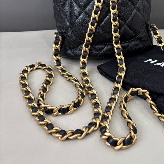 近新品 香奈兒/Chanel 黑金牛皮子母雙肩包 芯片款-9