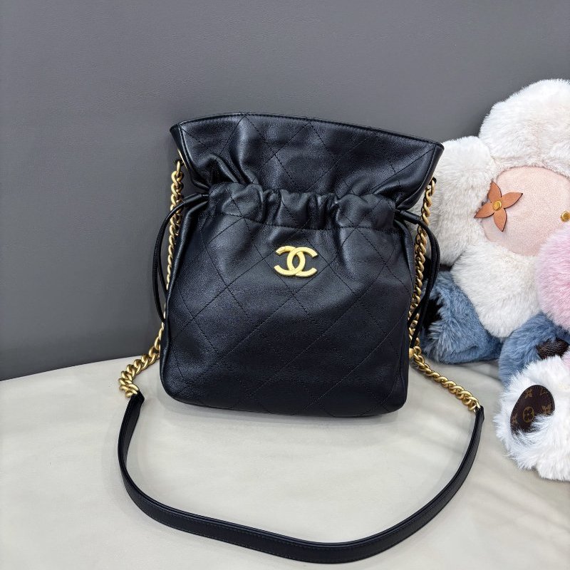 近新品 香奈兒/Chanel 黑金牛皮福袋斜背包-0