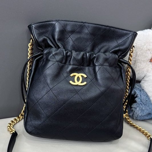 近新品 香奈兒/Chanel 黑金牛皮福袋斜背包-5