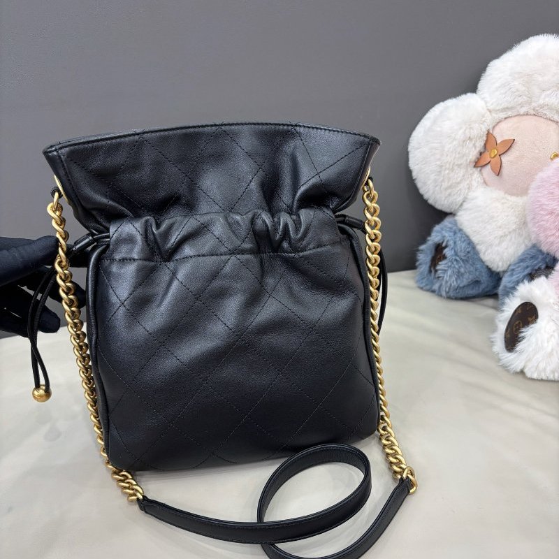 近新品 香奈兒/Chanel 黑金牛皮福袋斜背包-6