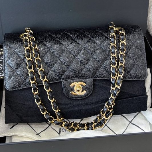 閒置新 香奈兒/Chanel 黑金荔枝紋牛皮cf中號鏈條包-0