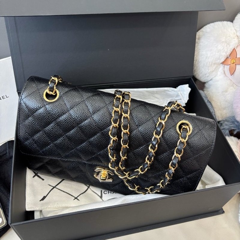 閒置新 香奈兒/Chanel 黑金荔枝紋牛皮cf中號鏈條包-3