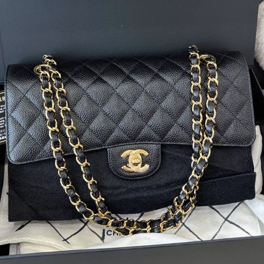 閒置新 香奈兒/Chanel 黑金荔枝紋牛皮cf中號鏈條包-5