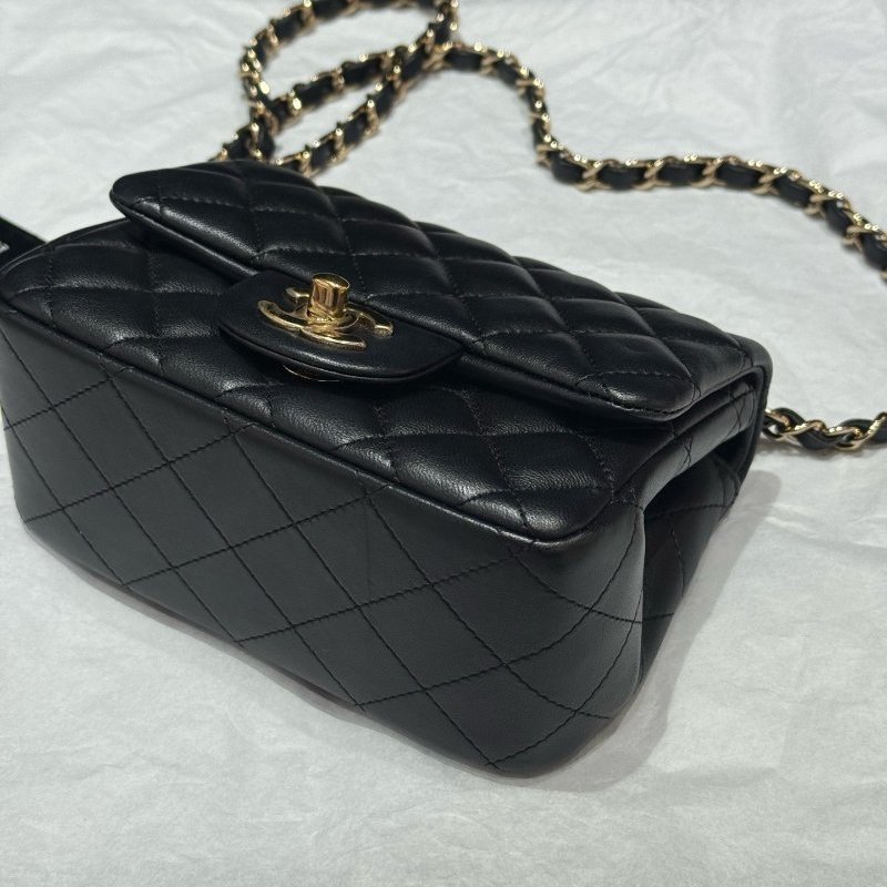 香奈兒/Chanel CF黑金方胖子鏈條肩背斜背包-8