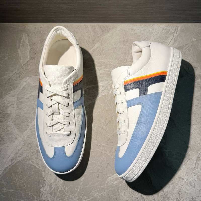 Hermes 愛馬仕男鞋白藍拼色大標logo休閒時尚板鞋 41碼-3