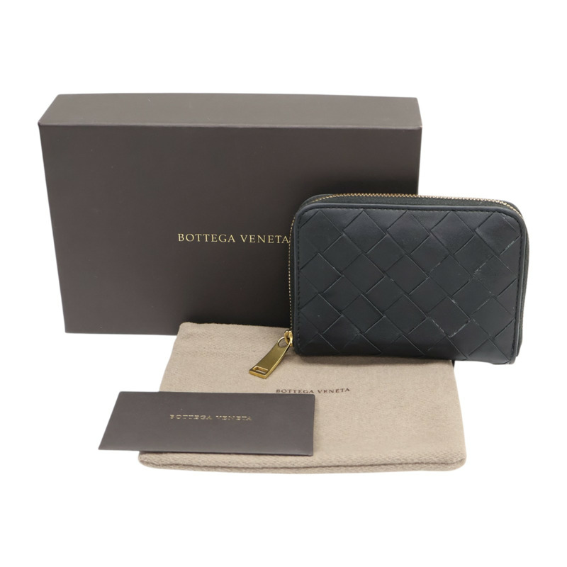 黑色 編織羊皮 Intercciato Zip Around Coin Case 拉鍊短夾 【BOTTEGA VENETA 寶緹嘉】 600874-7