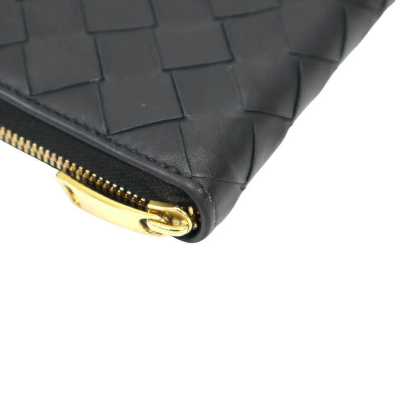 黑色 編織羊皮 Intercciato Zip Around Coin Case 拉鍊短夾 【BOTTEGA VENETA 寶緹嘉】 600874-8