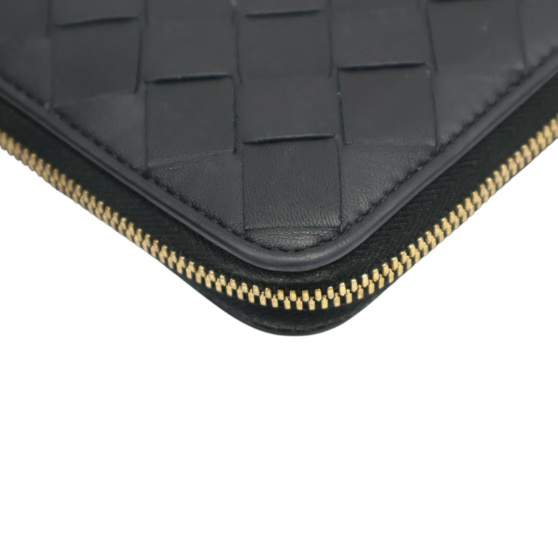 黑色 編織羊皮 Intercciato Zip Around Coin Case 拉鍊短夾 【BOTTEGA VENETA 寶緹嘉】 600874-11