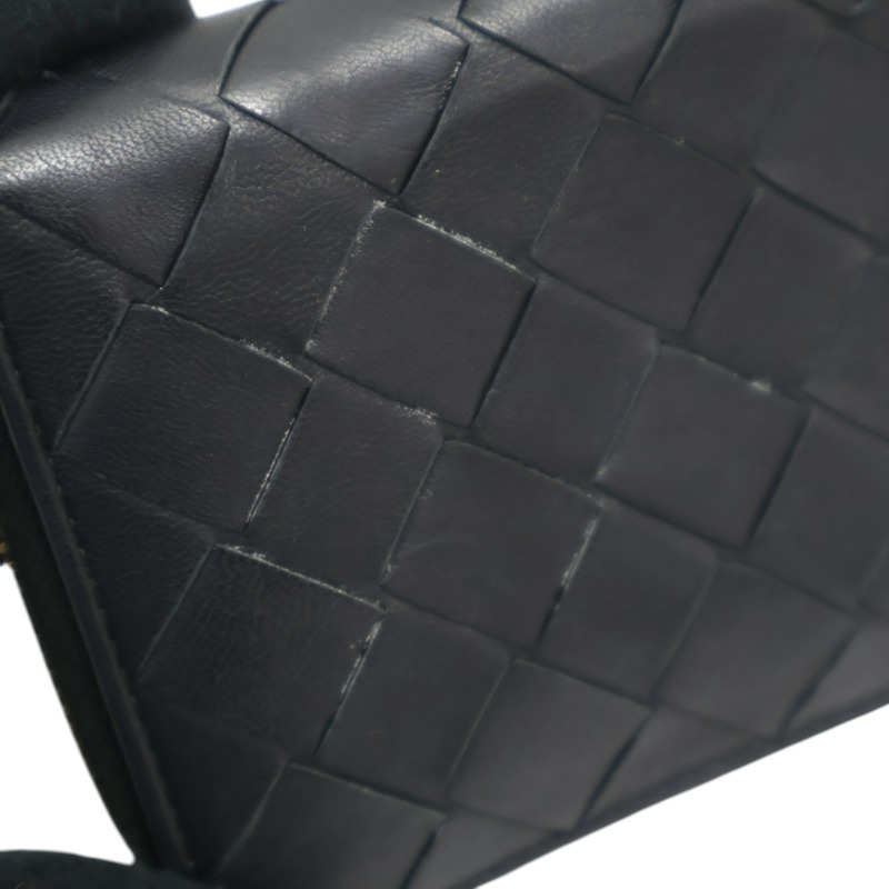 黑色 編織羊皮 Intercciato Zip Around Coin Case 拉鍊短夾 【BOTTEGA VENETA 寶緹嘉】 600874-12