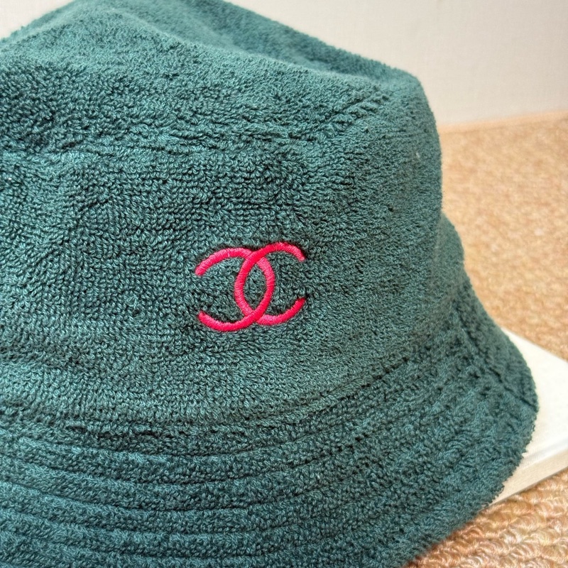 Chanel • 綠色拼粉色毛巾布漁夫帽-3