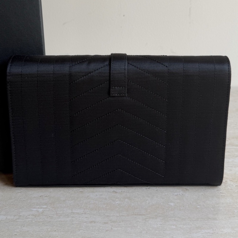 YSL聖羅蘭黑金緞面信封woc包 底長22.5cm 🈚附件-1