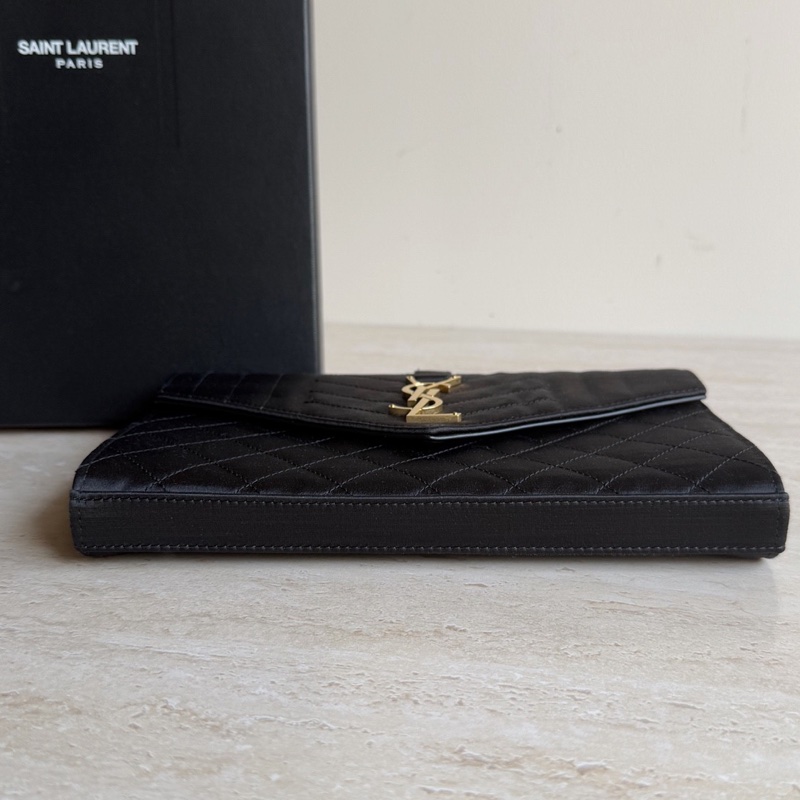 YSL聖羅蘭黑金緞面信封woc包 底長22.5cm 🈚附件-3