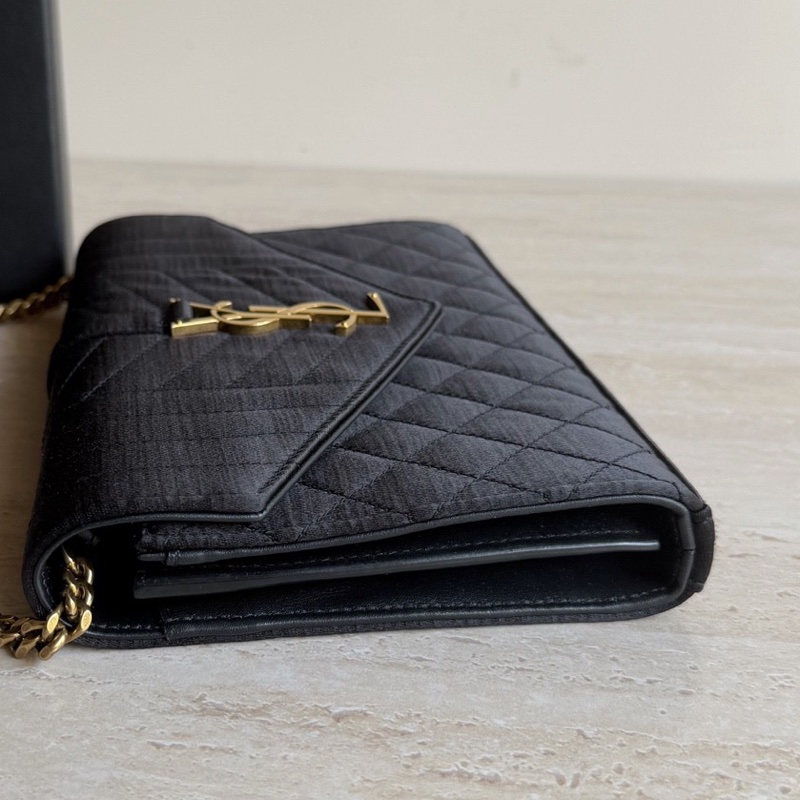 YSL聖羅蘭黑金緞面信封woc包 底長22.5cm 🈚附件-4