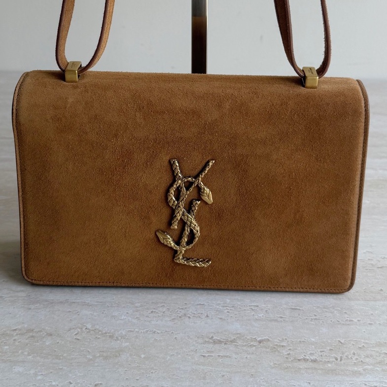 YSL聖羅蘭棕色麂皮風情包 底長20cm 🈚附件-0