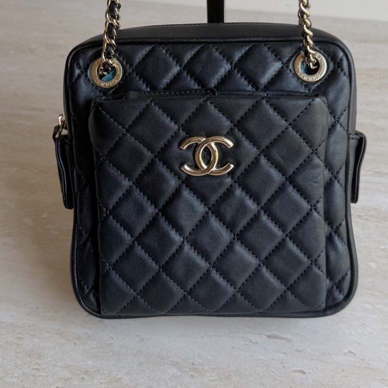 Chanel香奈兒黑金羊皮鏈條包+26開 底長16cm 🈚附件-0