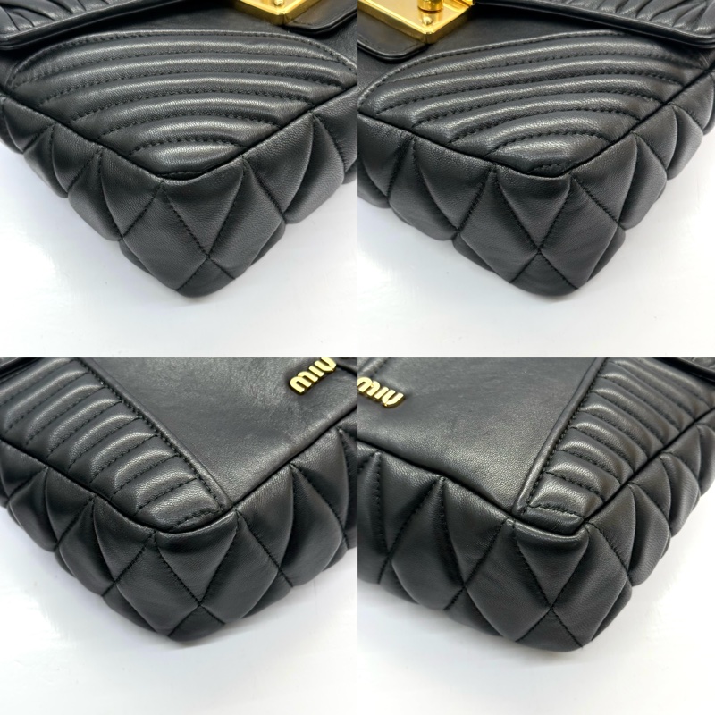 MIU MIU 黑色抓皺鏈條肩背包 斜背包 GATHER MATELASSE-4