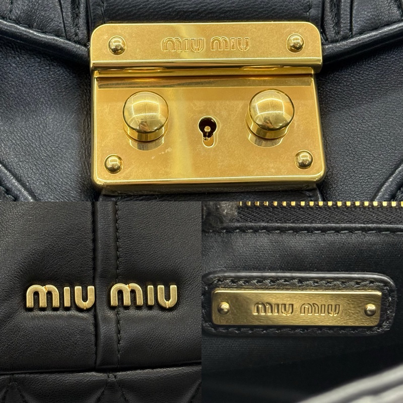 MIU MIU 黑色抓皺鏈條肩背包 斜背包 GATHER MATELASSE-7