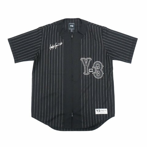 Y-3 直條紋刺繡Logo男生短袖棒球上衣(KS7640-黑)
