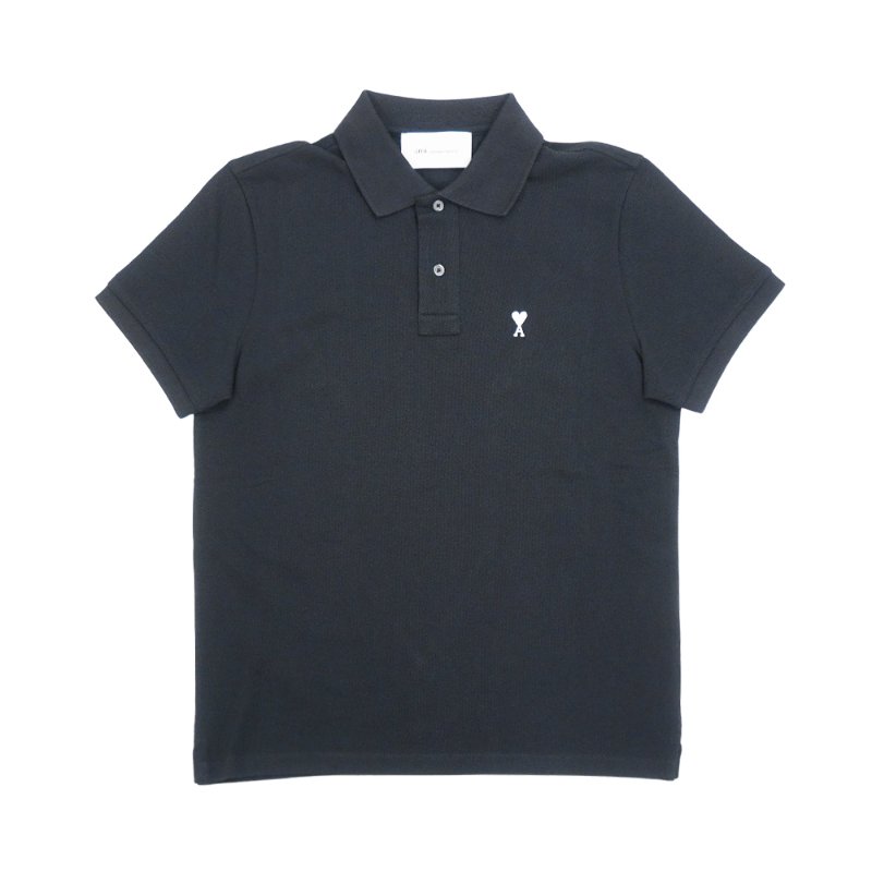 Ami 刺繡白Logo男生短袖Polo上衣(黑)-0