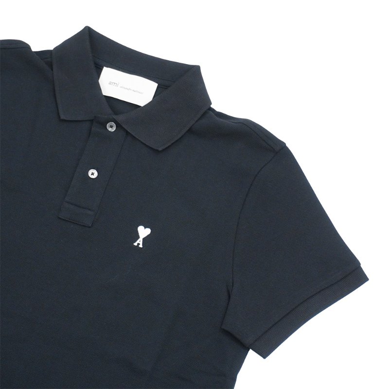 Ami 刺繡白Logo男生短袖Polo上衣(黑)-1