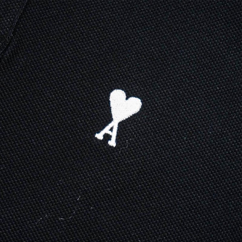 Ami 刺繡白Logo男生短袖Polo上衣(黑)-2