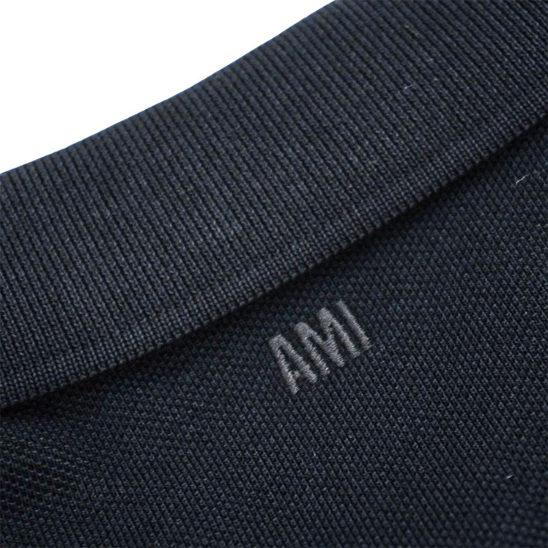 Ami 刺繡白Logo男生短袖Polo上衣(黑)-4