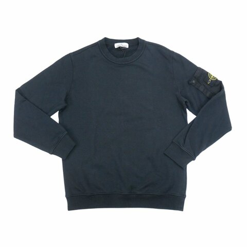 Stone Island 棉絨刺繡臂章男生長袖上衣(海軍藍)