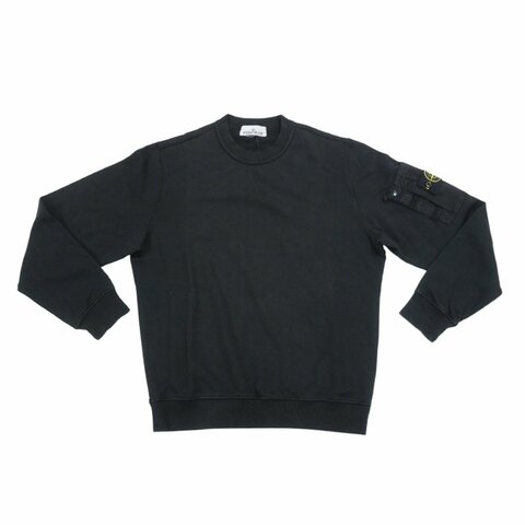 Stone Island 棉絨刺繡臂章男生長袖上衣(黑)