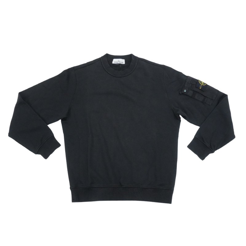 Stone Island 棉絨刺繡臂章男生長袖上衣(黑)-0