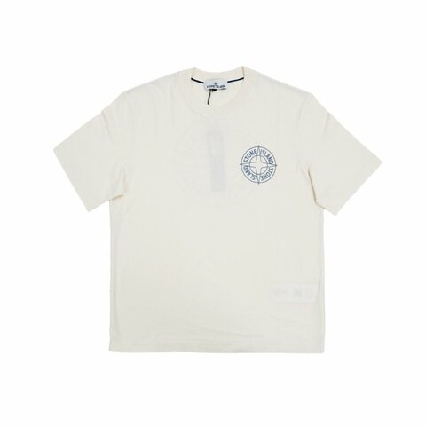 Stone Island 十字品牌藍logo男生短袖上衣(象牙白)