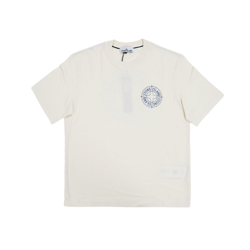 Stone Island 十字品牌藍logo男生短袖上衣(象牙白)-0