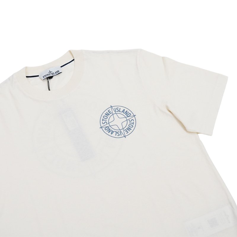 Stone Island 十字品牌藍logo男生短袖上衣(象牙白)-1