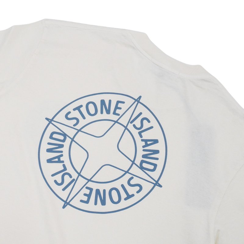 Stone Island 十字品牌藍logo男生短袖上衣(象牙白)-2