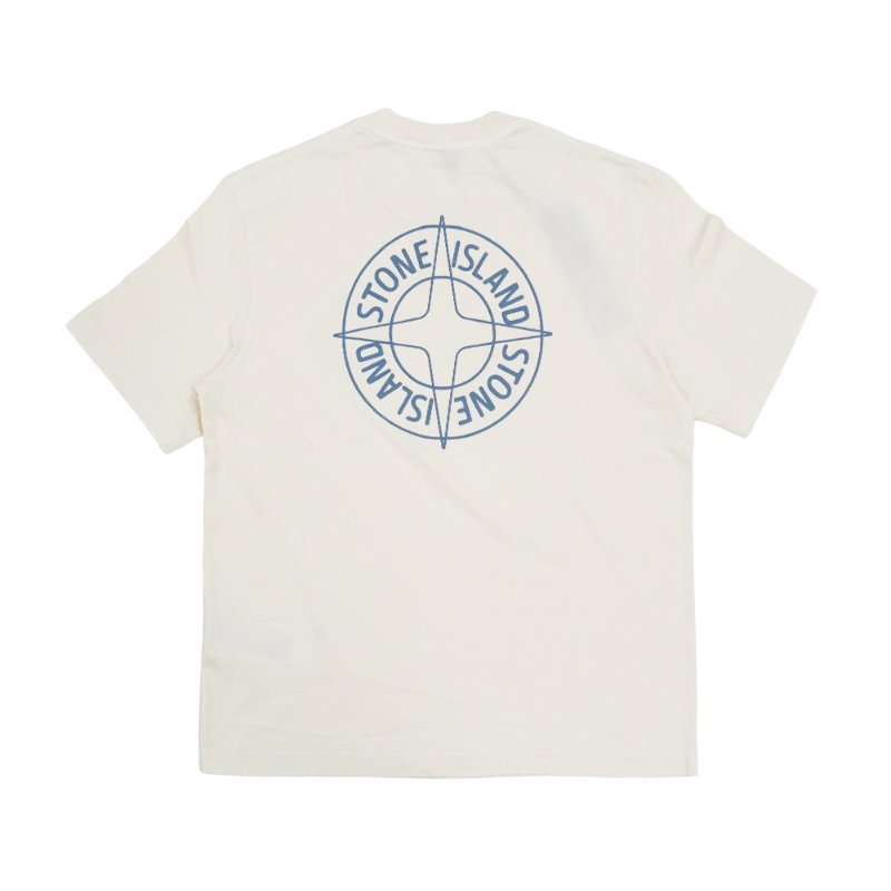 Stone Island 十字品牌藍logo男生短袖上衣(象牙白)-3