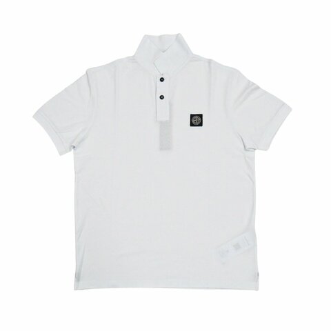 Stone Island 十字品牌黑標男生短袖Polo上衣(白)