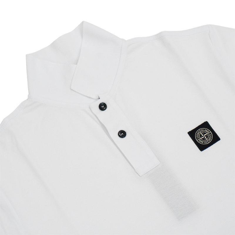 Stone Island 十字品牌黑標男生短袖Polo上衣(白)-1
